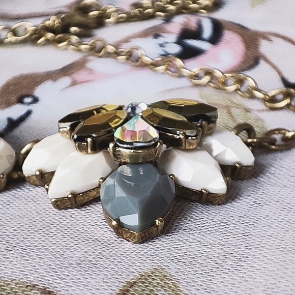 J. Crew Statement Gold Tone Iridescent Gold Stones Gray and White Necklace - Picture 9 of 10